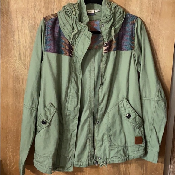 Green printed button up/zipper jacket - Picture 1 of 4
